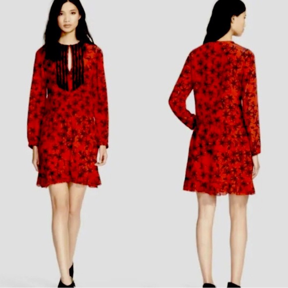 Zodig & Voltaire 100% Silk dress red with flower print, lace knee high in size S - Picture 1 of 7
